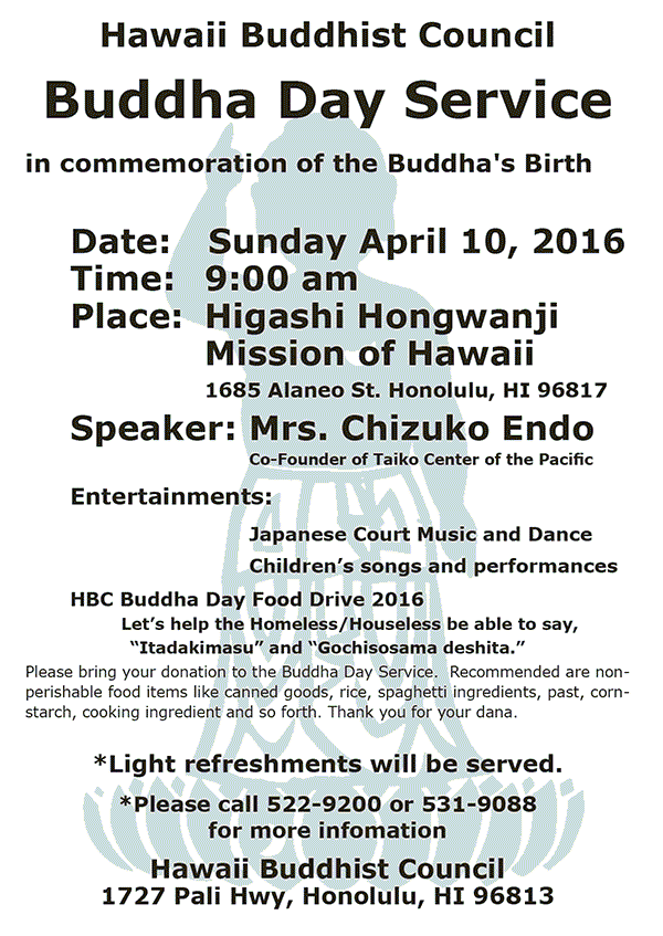 Hawaii Buddhist Council Buddha Day 2016 flyer image