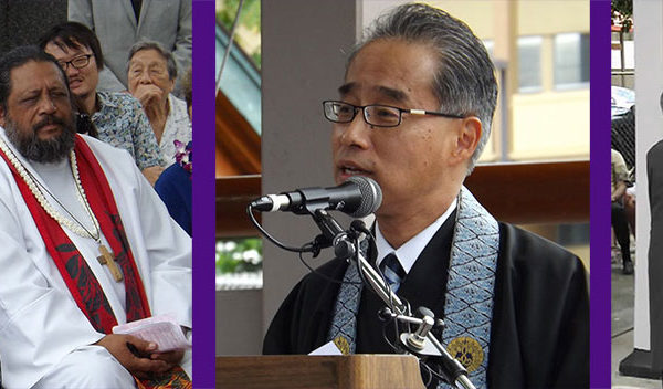Bishop Eric Matsumoto participates in the 2016 Hiroshima Peace Bell Ceremony in Honolulu's Chinatown (photos by David Atcheson)