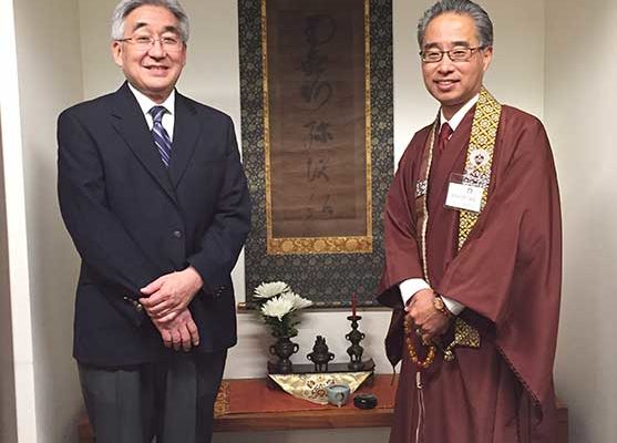 Rev. Dr. David Matsumoto (left) and Bishop Eric Matsumoto at the 10th Anniversary Celebration of the Jodo Shinshu Center in Berkeley, CA (October 22, 2016)