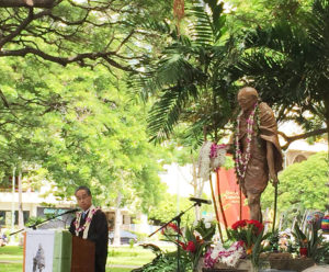 Bishop Eric Matsumoto speaks at Ghandhi Day 2016 at Kapiolani Park