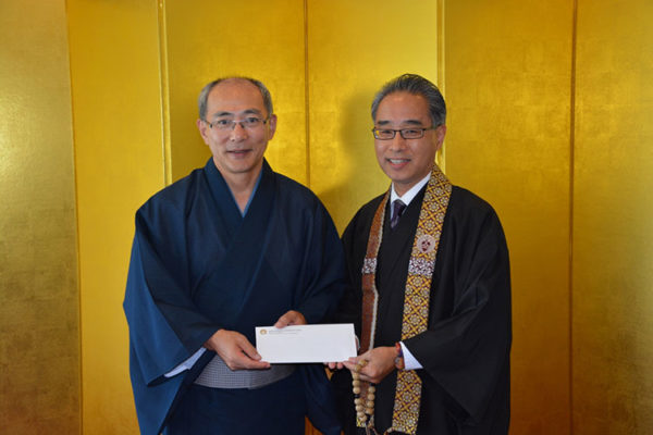 Bishop Matsumoto presents Kumamoto earthquake relief funds to Japan Consul General Yasushi Misawa