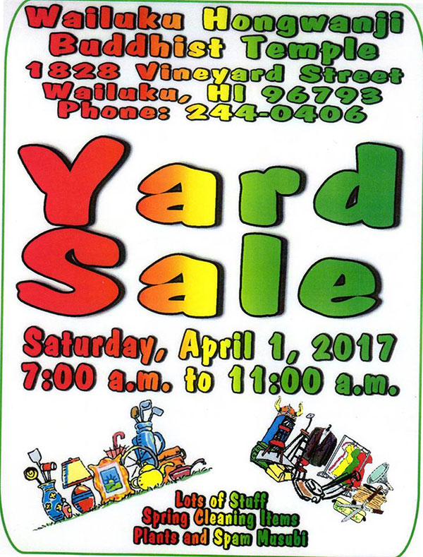 flyer image for April 1, 2017 yard sale at Wailuku Hongwanji