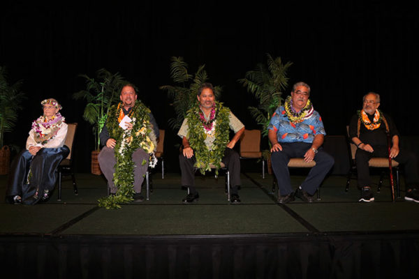 Living Treasures of Hawaii 2018 honorees on stage at the awards banquet