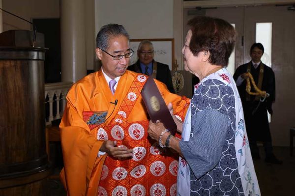 Bishop Matsumoto with honoree Rose Nakamura