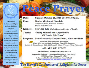 Hawai‘i Conference of Religions for Peace 2018 Peace Prayer flyer image