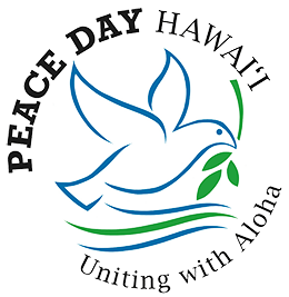 Peace Day in Hawaii logo - dove and leafy branch