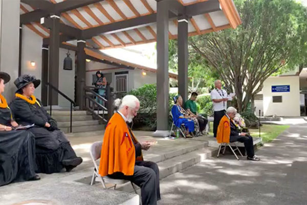 Video still of Pieper Toyama delivering a message at the 2109 Nagasaki Peace Ceremony