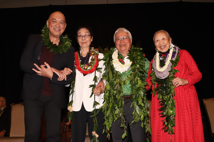 Living Treasures 2020 - honorees Robert Cazimero, Sachie Saigusa, Larry Kimura, and Carolee Nishi (photo credit: Alan Kubota)