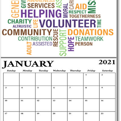 image representing the 2021 HHMH calendar (word cloud over January 2021 grid)