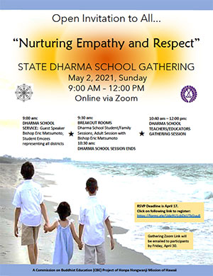 State Dharma School Gathering, May 2, 21 via Zoom (flyer thumbnail image)