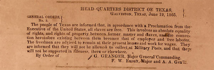 General order No. 3 of June 19, 1865 - Juneteenth - full image at https://en.wikipedia.org/wiki/Juneteenth#/media/File:General_order_No._3_of_June_19,_1865.jpg